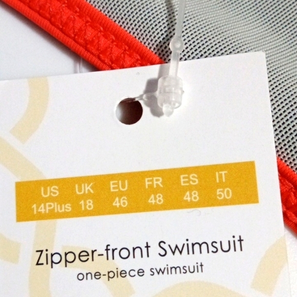 DELIMIRA BLACK & ORANGE RUCHED ZIPPER FRONT ONE PIECE SWIMSUIT SIZE 14 PLUS NWT - Picture 8 of 11